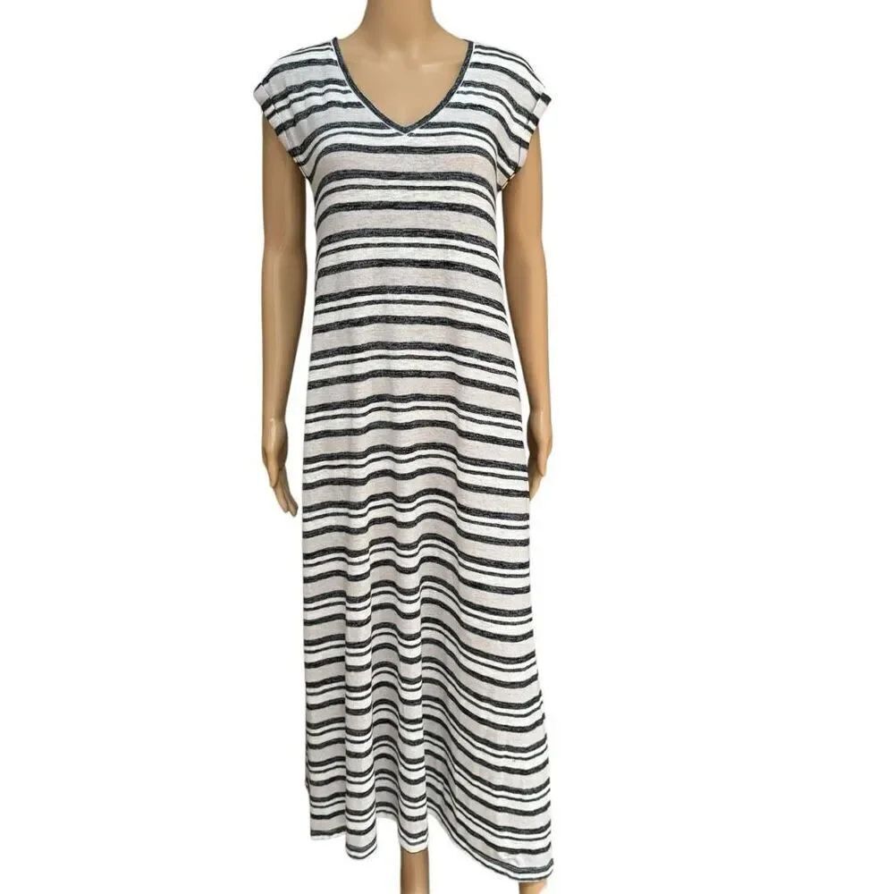 Lou & Grey Blue Striped Maxi Tee Shirt Dress Stretchy Size S cotton blend